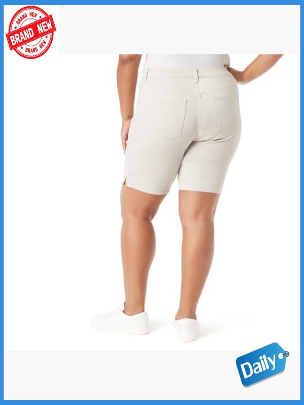 High Rise Bermuda Shorts 11" Inseam Cotton Stretch Casual Plus Size - Picture 2 of 3